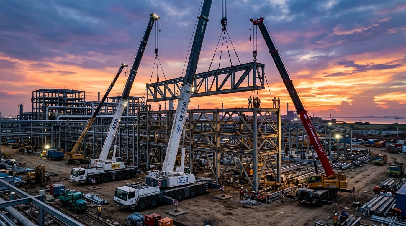 Tim menjalankan proses rigging untuk pekerjaan lifting crane